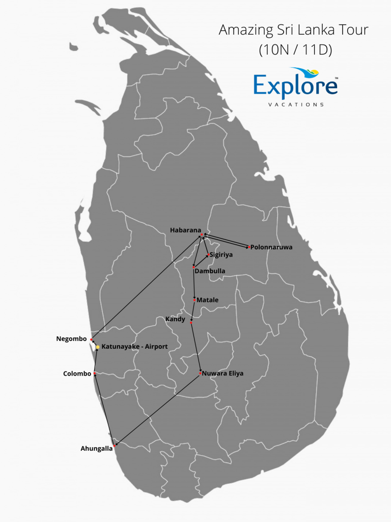 Amazing Sri Lanka Tour Map by Explore Vacations