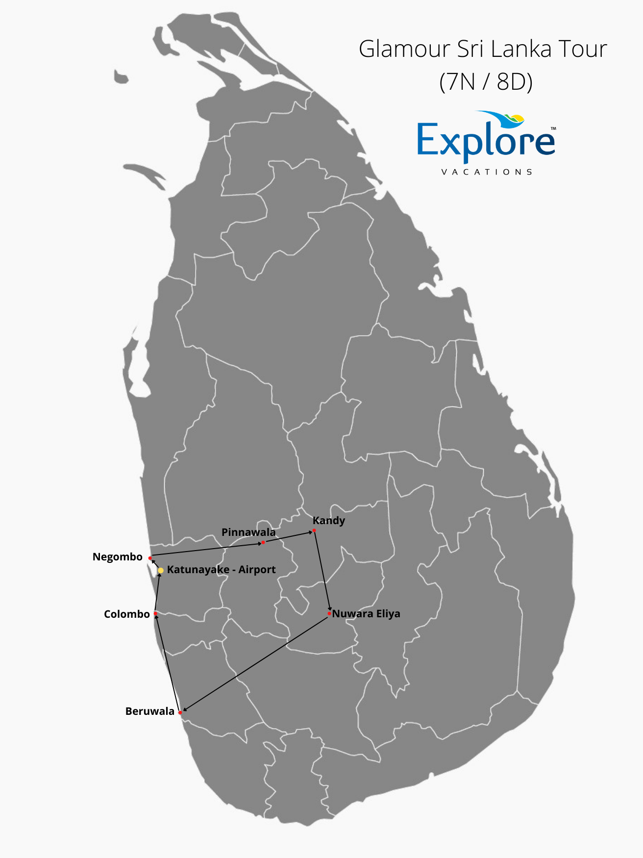 Glamour Sri Lanka Tour Map by Explore Vacations